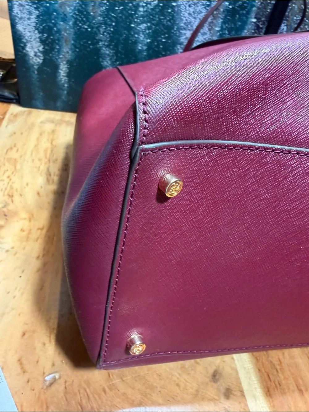 Tory Burch Classic Emerson Saffiano Leather Tote Burgundy Imperial Merlot